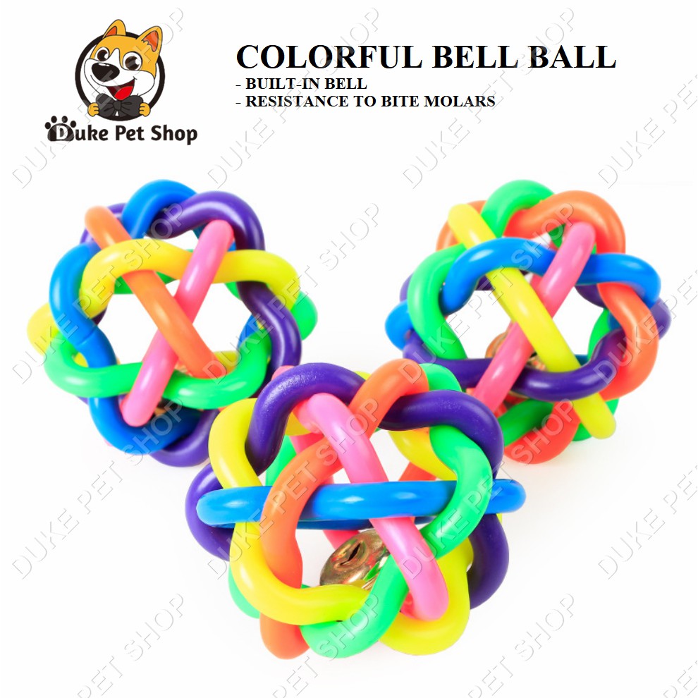 Colorful Rubber Dog Toys Round Woven Ball with Small Bell