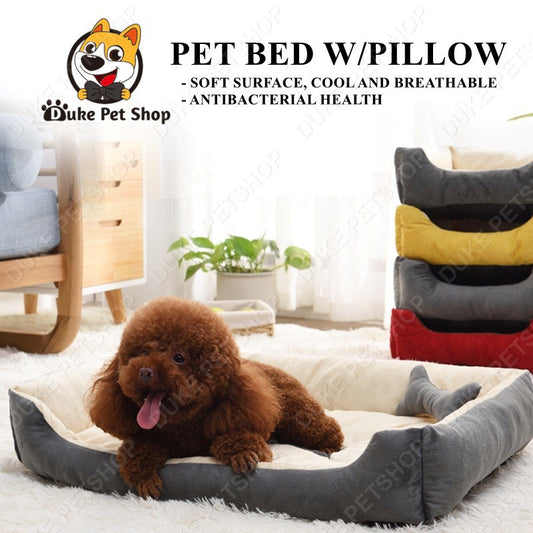 Crosshatch Flat Bed Pets Dogs Cats Bed W/ Free Pillow