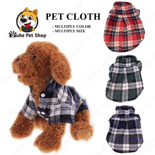 Cute Pet Dog Puppy Plaid Shirt Coat Clothes T-Shirt Top Apparel Size S M L XL