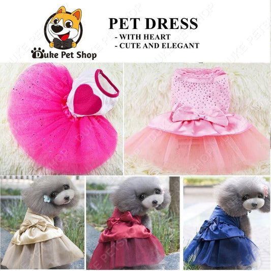 Pet Dog Love Heart Sequins Gauze Tutu Dress Skirt Puppy Cat Rose Red Clothes