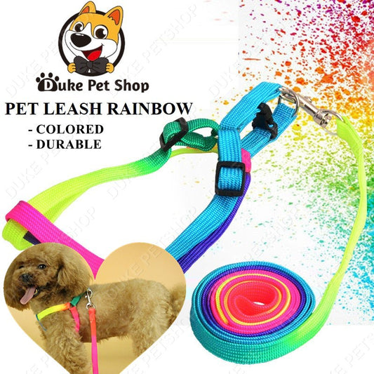 Colorful Rainbow Pet Dog Collar Harness Leash Soft Walking Harness Lead Durable Rope Nylon 120cm